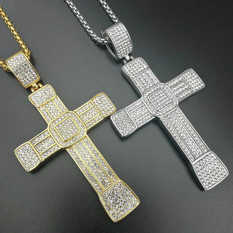 Large Iced Out Cross Pendant - Different Drips