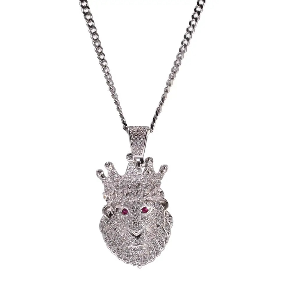 Iced Out Crown Lion Head Pendant - Different Drips