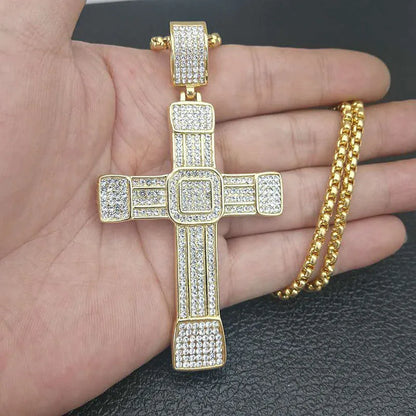 Large Iced Out Cross Pendant - Different Drips
