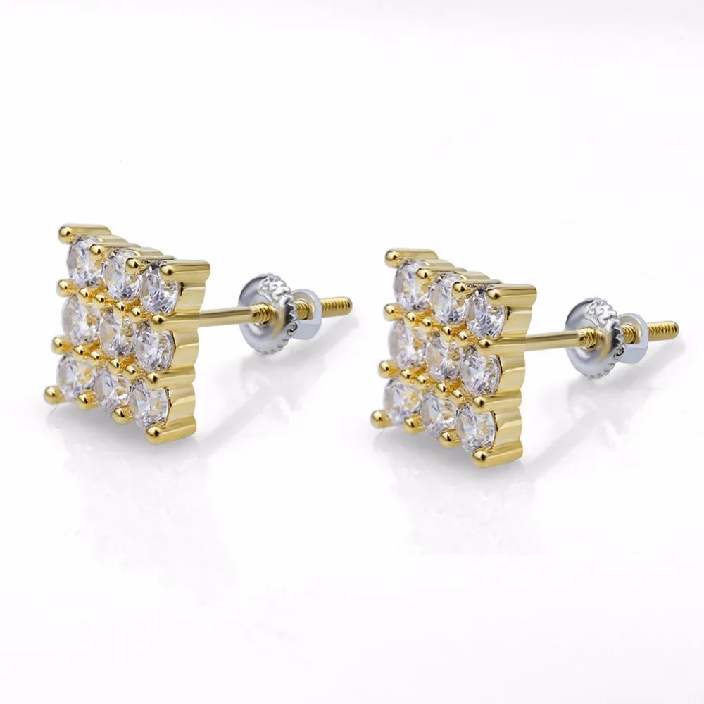 Iced Out Square Cluster Stud Earrings - Different Drips