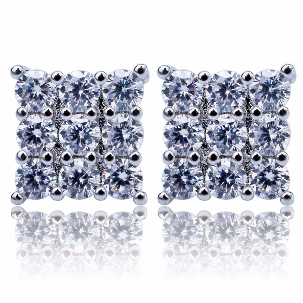 Iced Out Square Cluster Stud Earrings - Different Drips