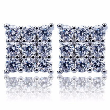 Iced Out Square Cluster Stud Earrings - Different Drips