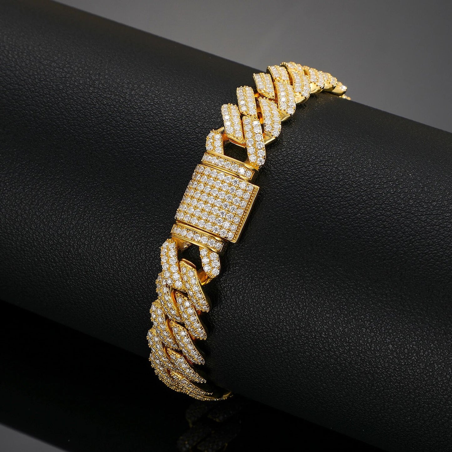 14mm S925 Moissanite Cuban Prong Bracelet - Different Drips