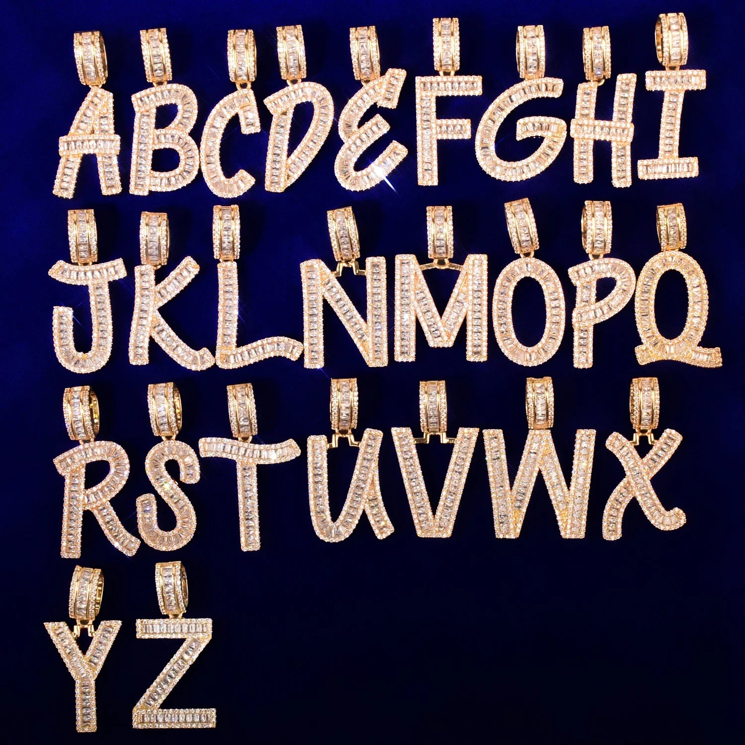 Baguette Single Letter Pendant Yellow Gold - Different Drips