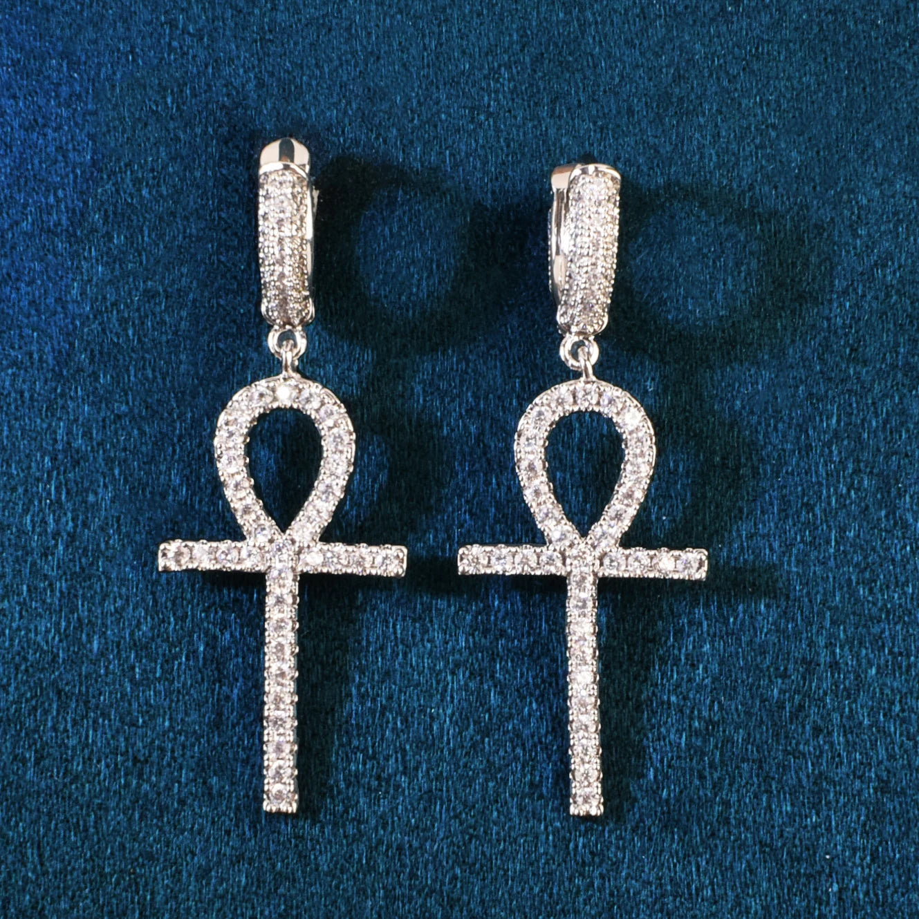 Diamond Ankh Cross Dangle Earrings - Different Drips