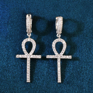 Diamond Ankh Cross Dangle Earrings - Different Drips