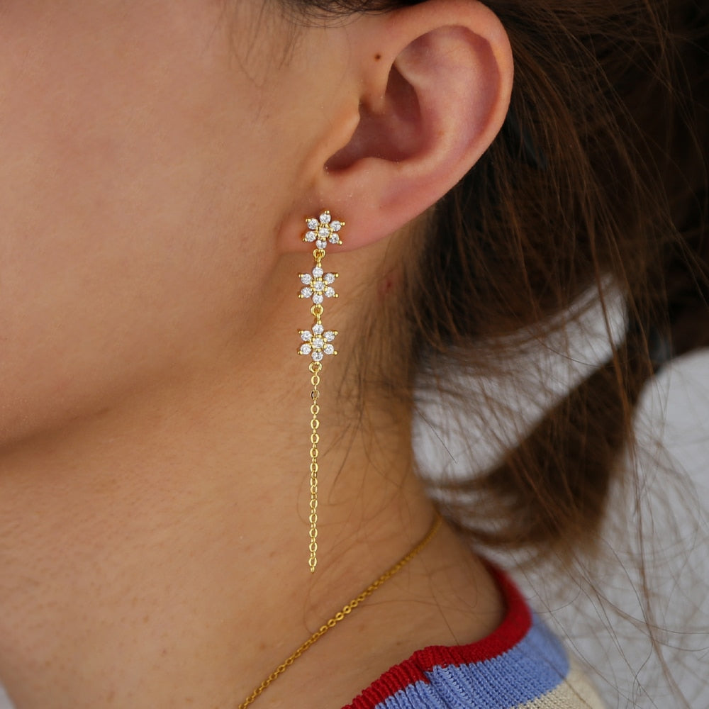 S925 Women's Triple Snowflake Drop Earrings - Different Drips