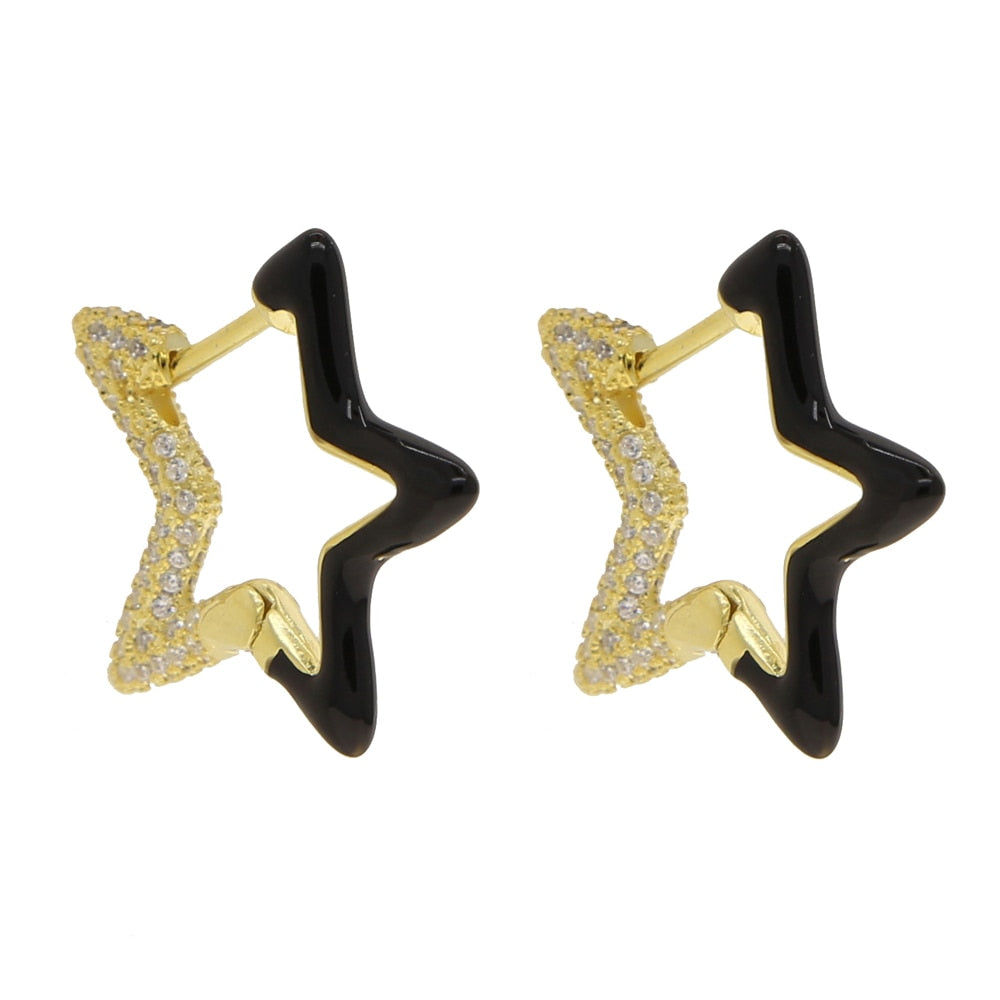 S925 Women's Enamel Star Earrings - Different Drips