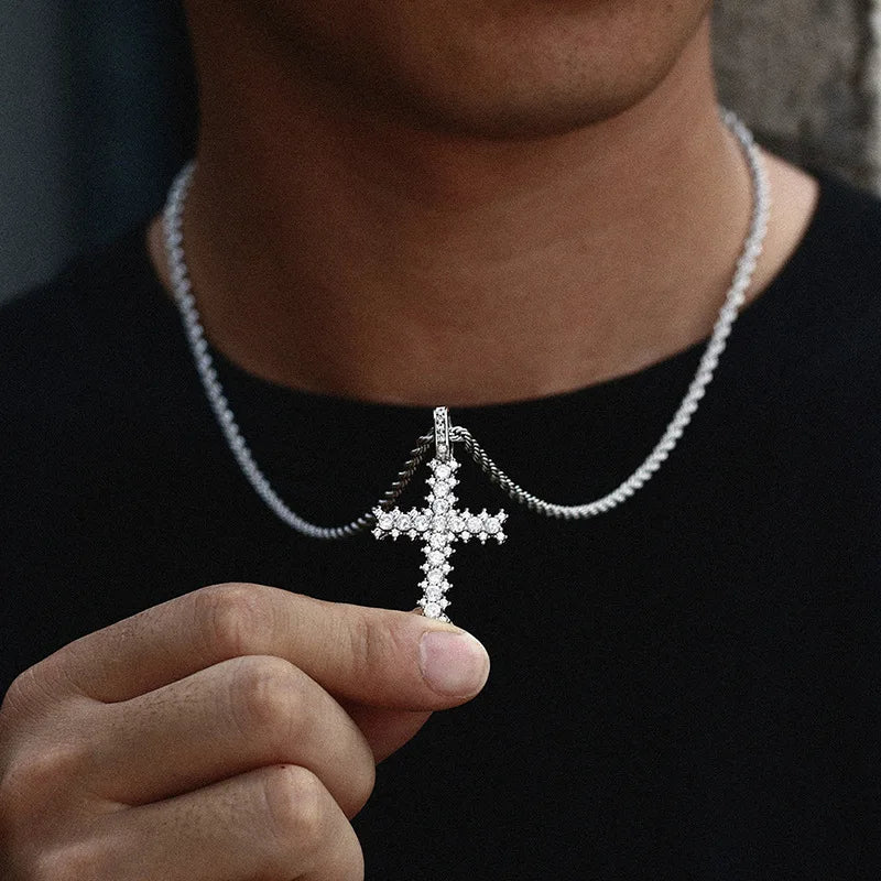 Cluster Round Stone Cross Pendant - Different Drips