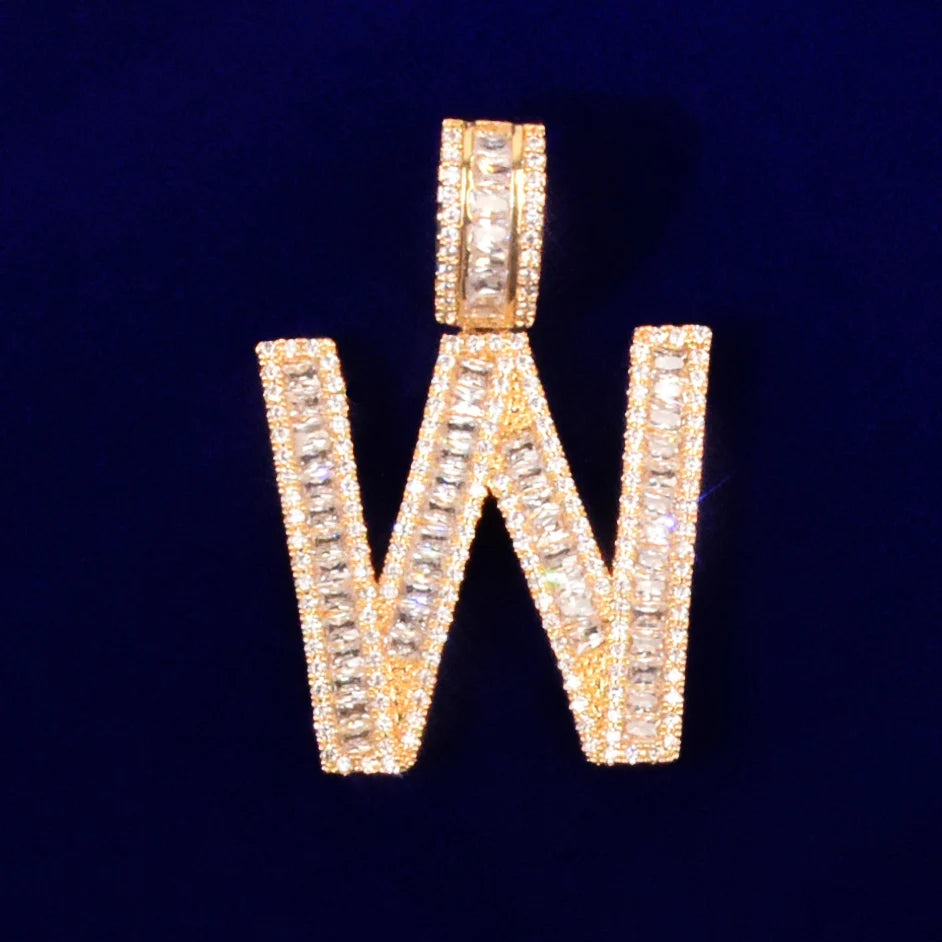Baguette Single Letter Pendant Yellow Gold - Different Drips