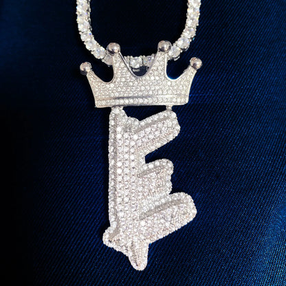 Bold Crowned Brush Font Single Letter Pendant - Different Drips