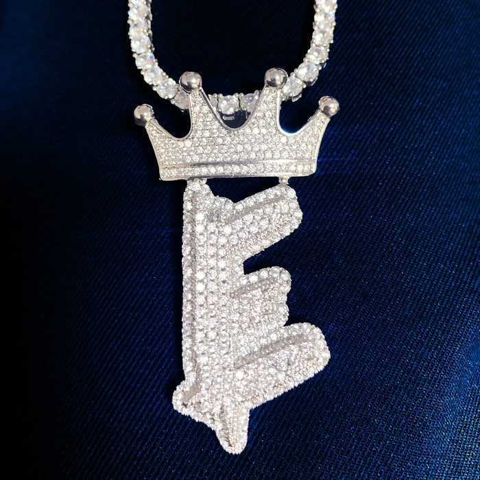 Bold Crowned Brush Font Single Letter Pendant - Different Drips