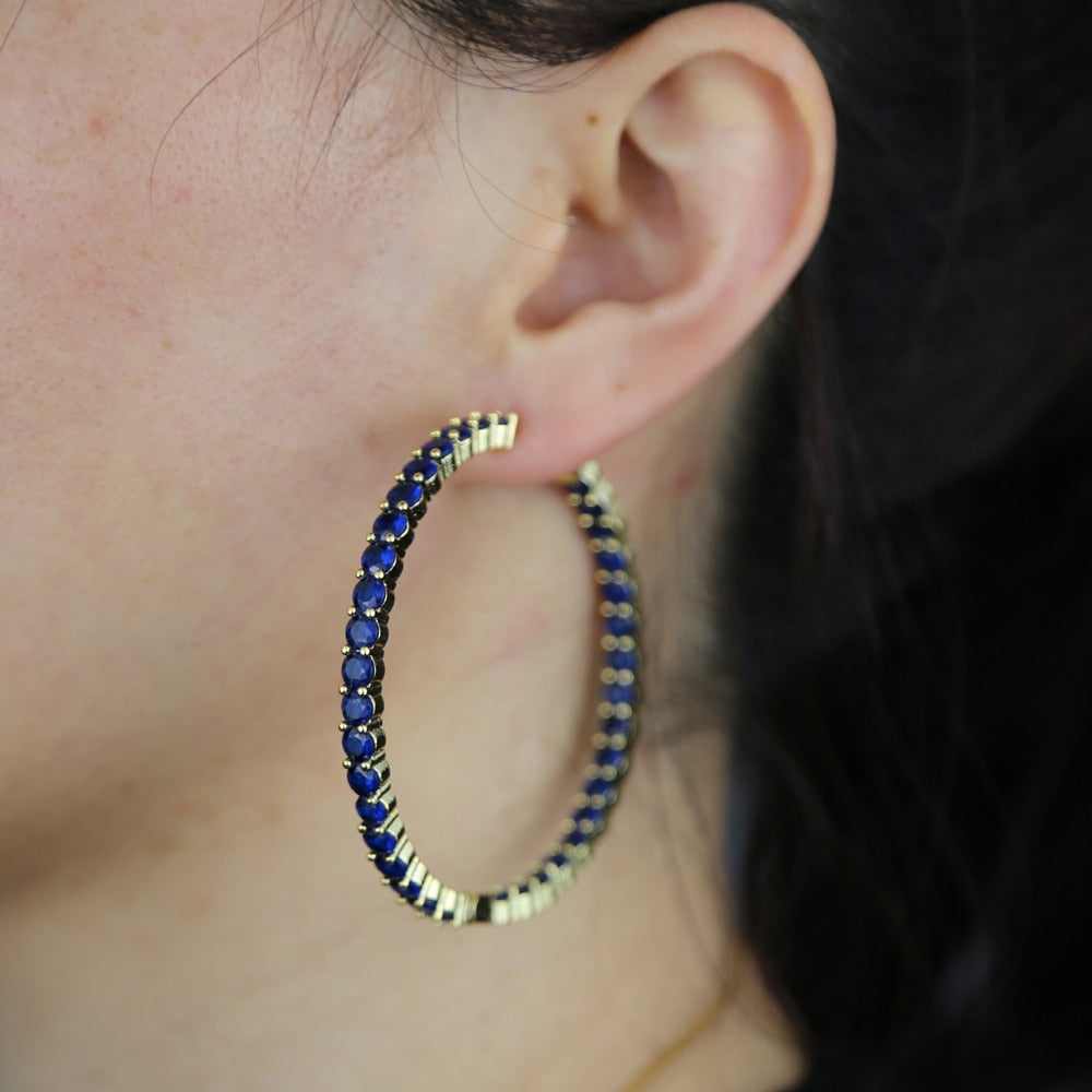 S925 Women's Medium Eternity Hoop Earrings - Colored - Different Drips
