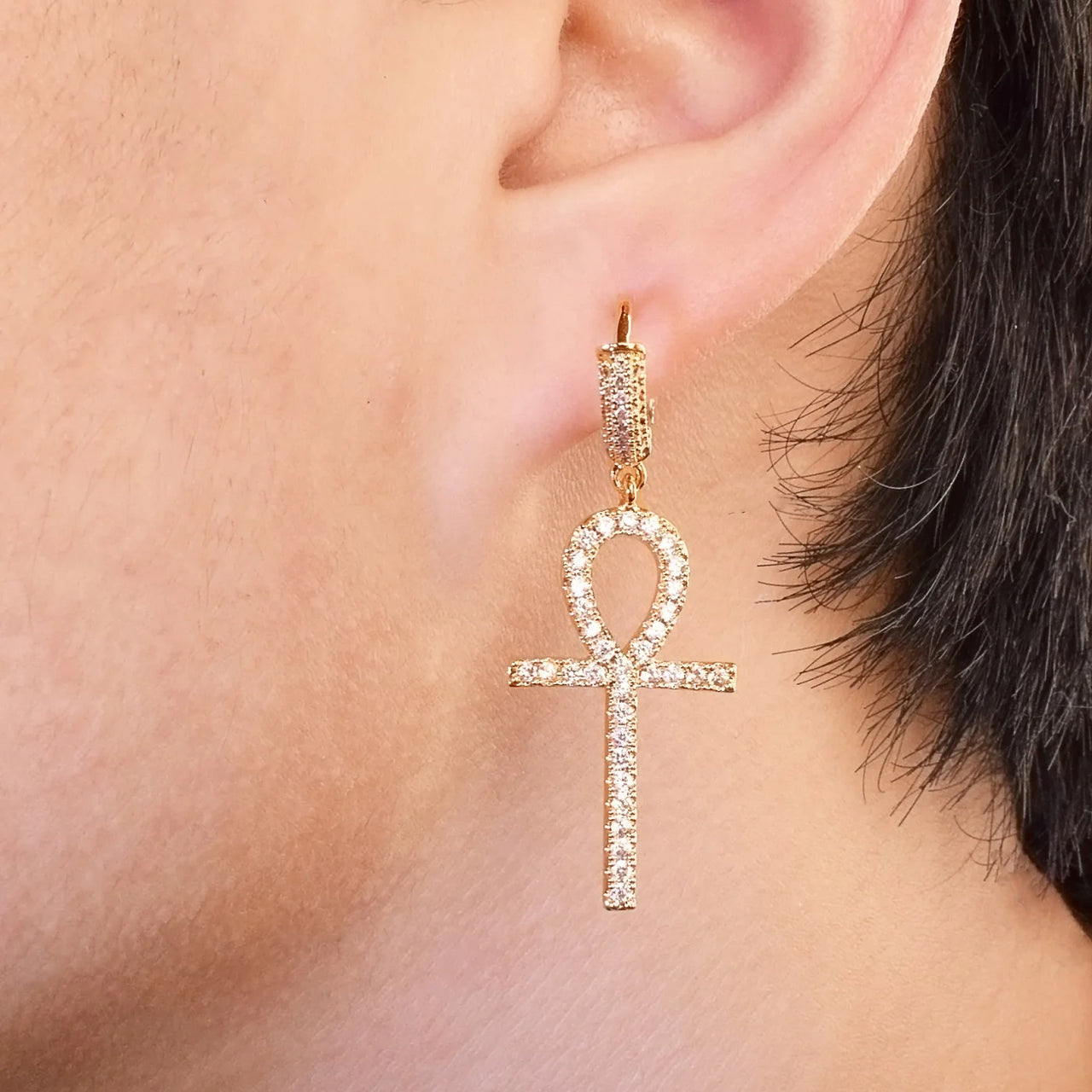 Diamond Ankh Cross Dangle Earrings - Different Drips