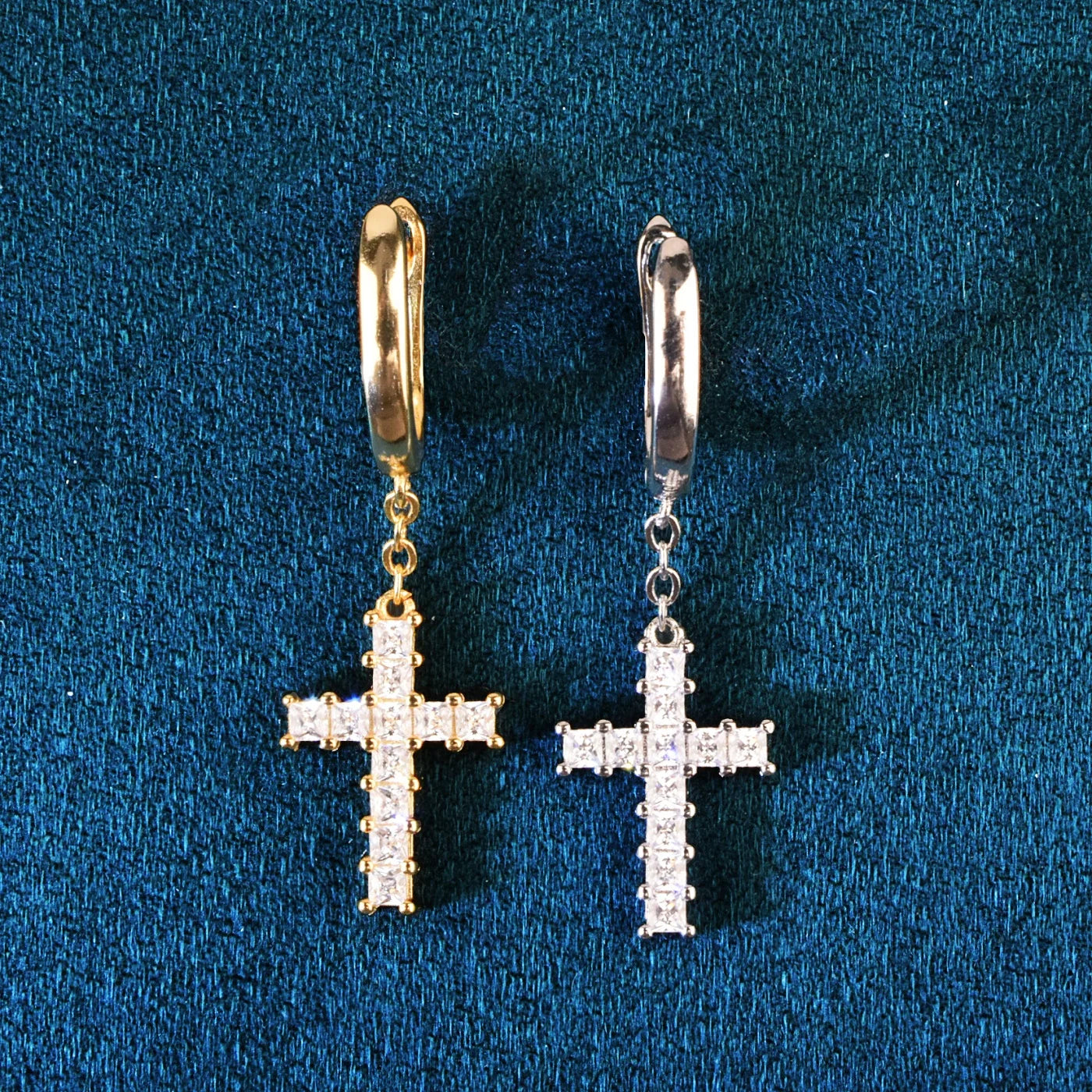 Diamond Baguette Cross Dangle Earrings - Different Drips