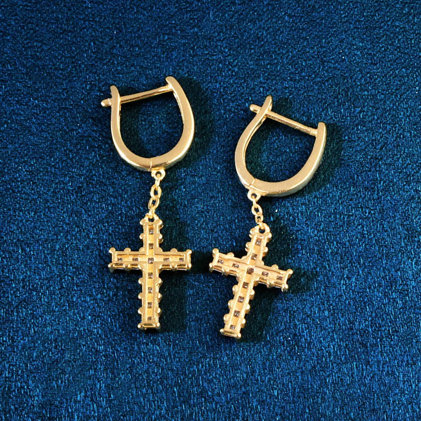 Diamond Baguette Cross Dangle Earrings - Different Drips