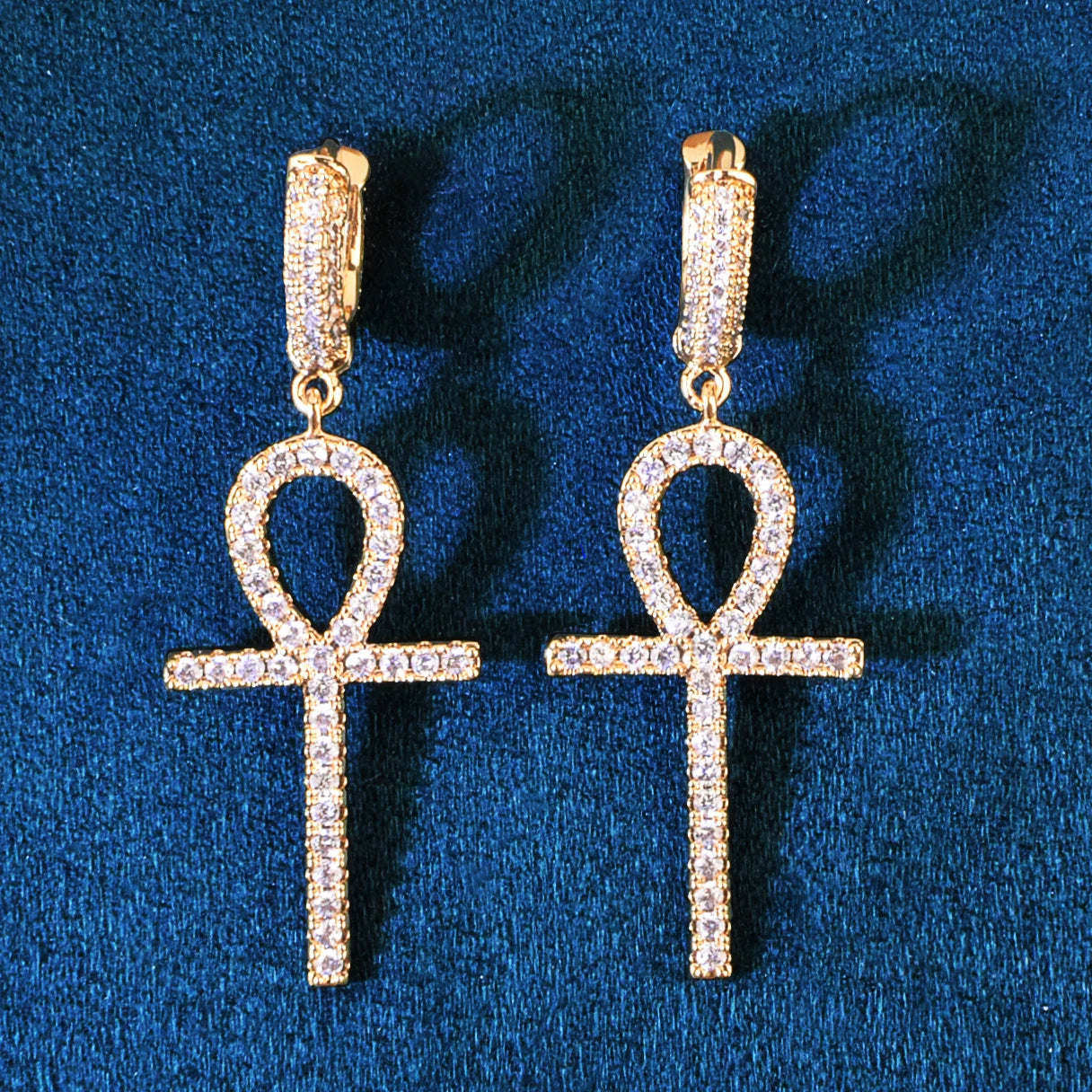 Diamond Ankh Cross Dangle Earrings - Different Drips