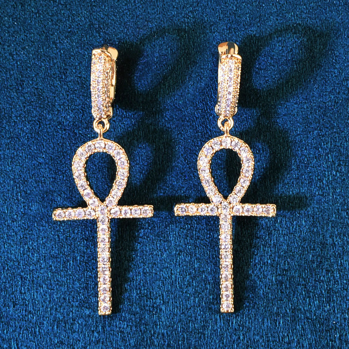 Diamond Ankh Cross Dangle Earrings - Different Drips