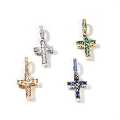 Iced Out Double Sided Emerald Cross Pendant - Different Drips