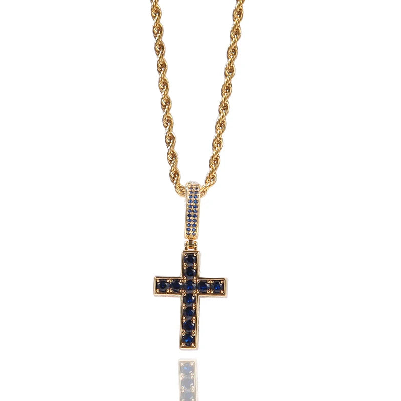 Iced Out Double Sided Emerald Cross Pendant - Different Drips