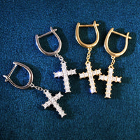 Thumbnail for Diamond Baguette Cross Dangle Earrings - Different Drips