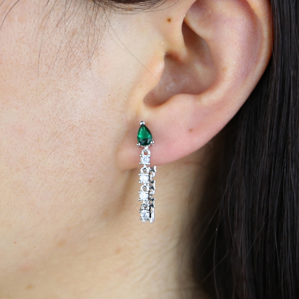 S925 Women's Emerald Tear Drop Earrings - Different Drips