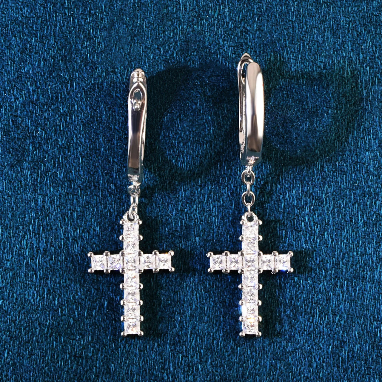 Diamond Baguette Cross Dangle Earrings - Different Drips