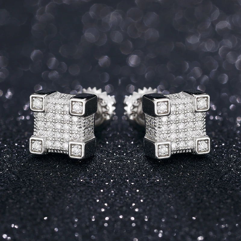 S925 Moissanite Square Paved Diamond Stud Earrings - Different Drips