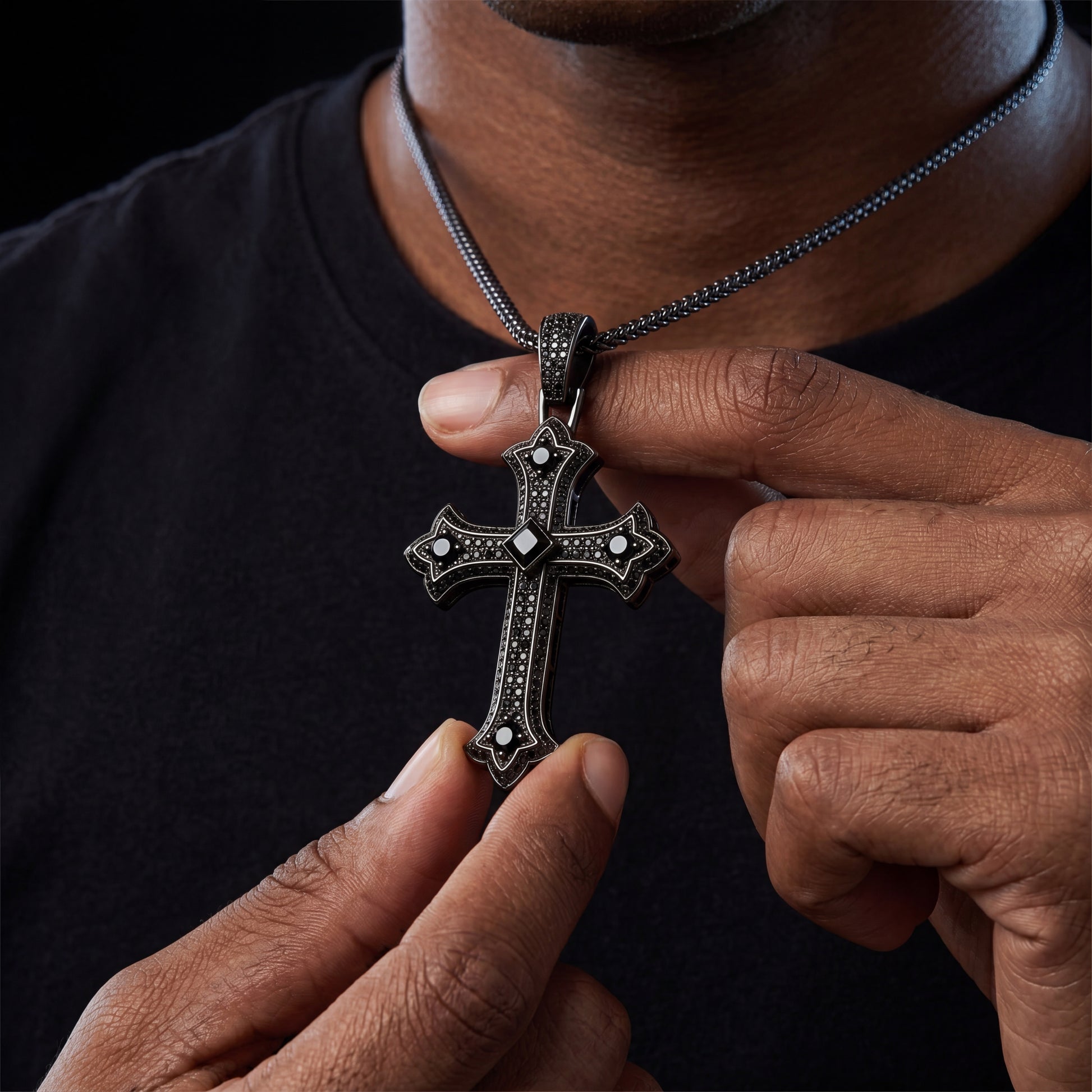 Colored Gem Iced Cross Pendant - Different Drips