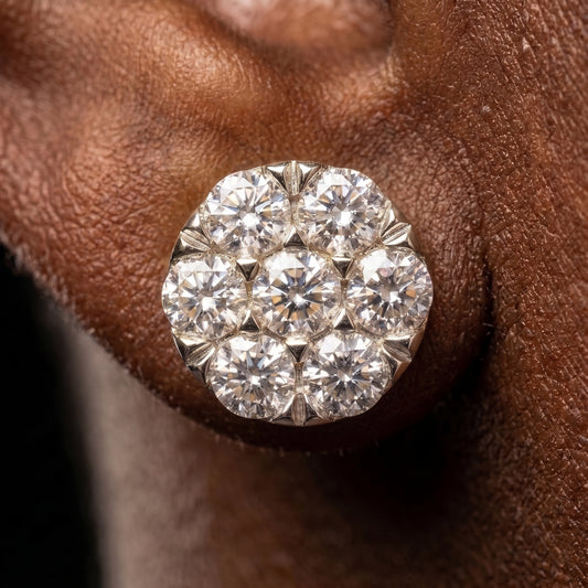 925 Sterling Silver Moissanite Round Flower Pattern Earrings - Different Drips