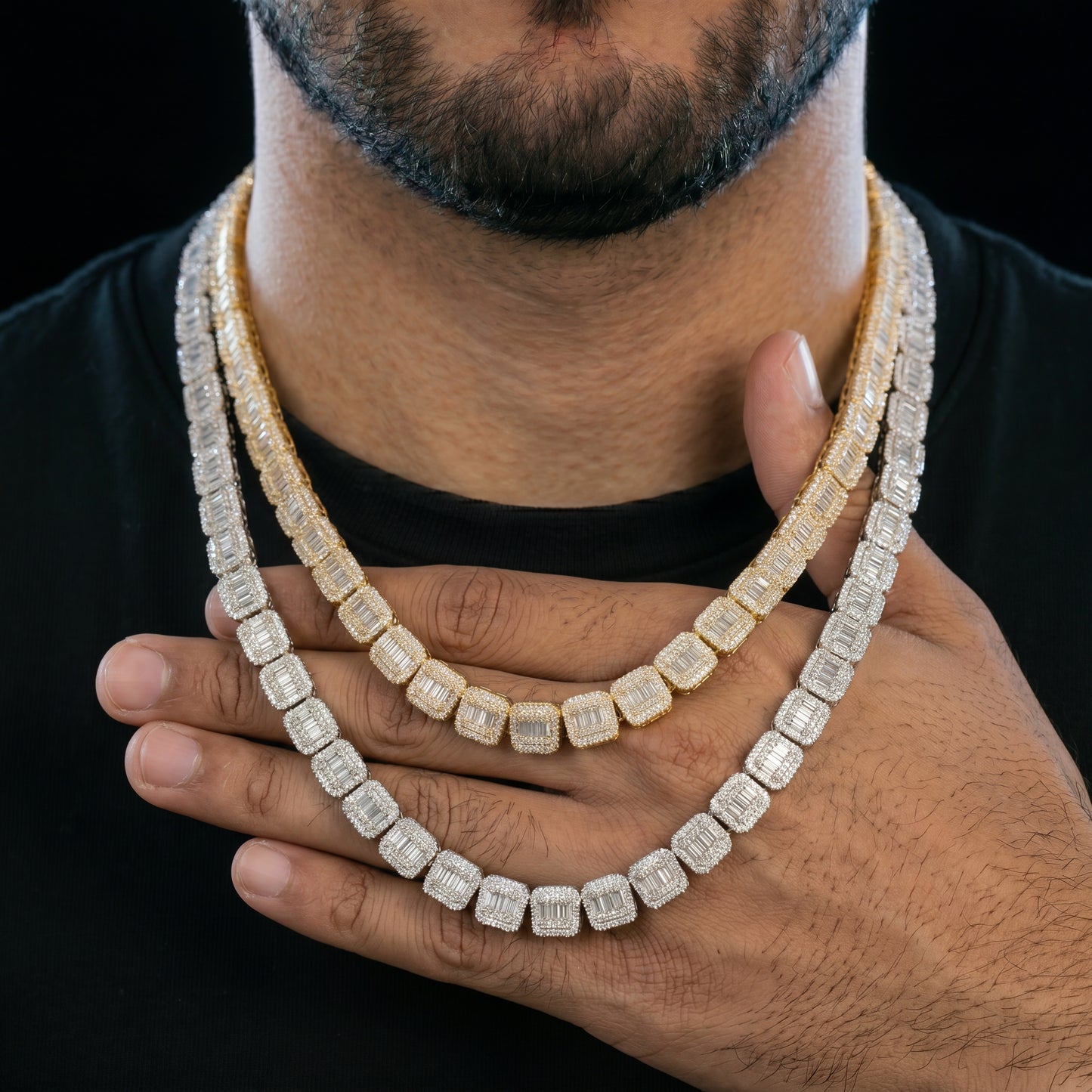 14mm S925 Moissanite Baguette Tennis Chain - Different Drips