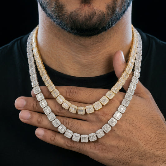 14mm S925 Moissanite Baguette Tennis Chain - Different Drips
