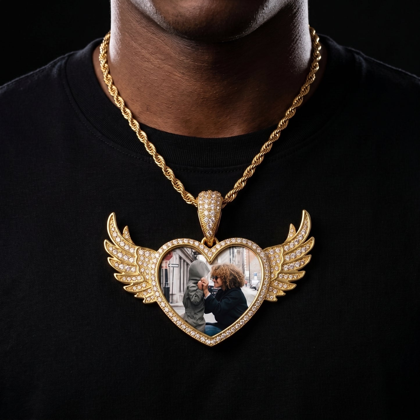Custom Angel Wings Heart Photo Pendant - Different Drips