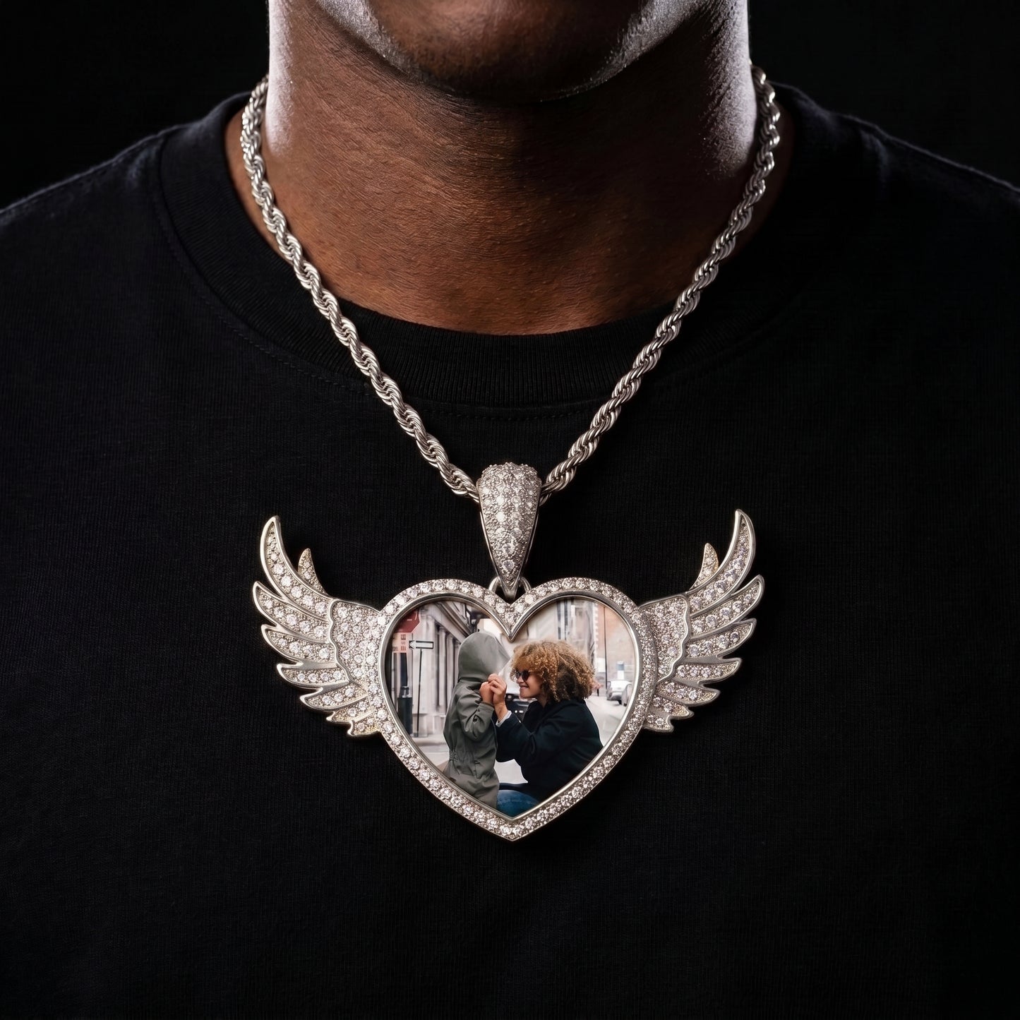 Custom Angel Wings Heart Photo Pendant - Different Drips