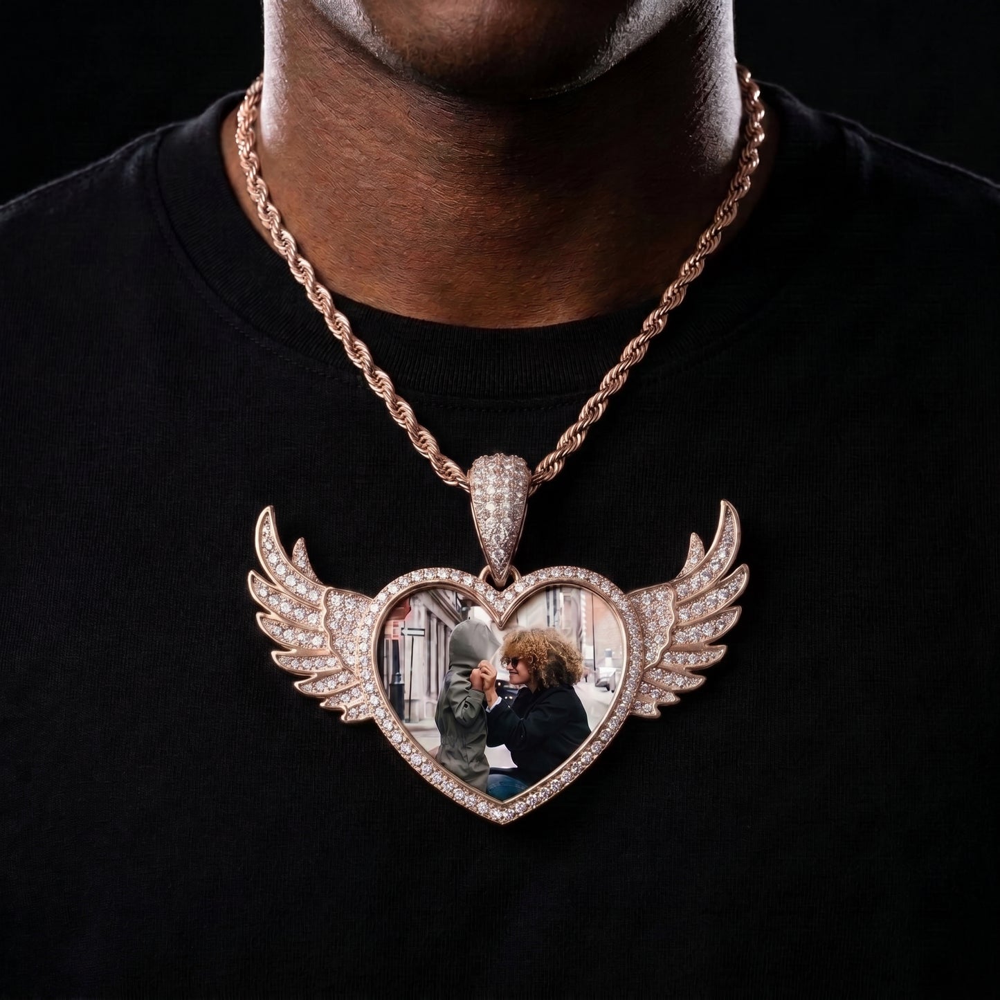 Custom Angel Wings Heart Photo Pendant - Different Drips