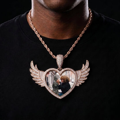 Custom Angel Wings Heart Photo Pendant - Different Drips