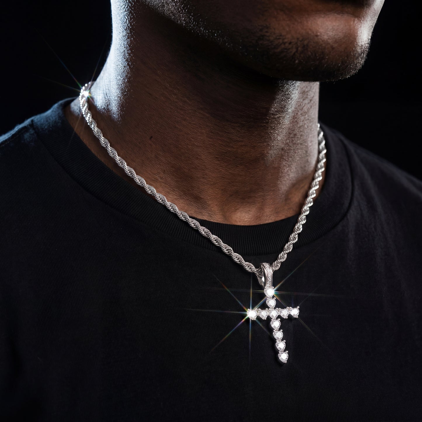 Iced Out Heart Shape Cross Pendant - Different Drips
