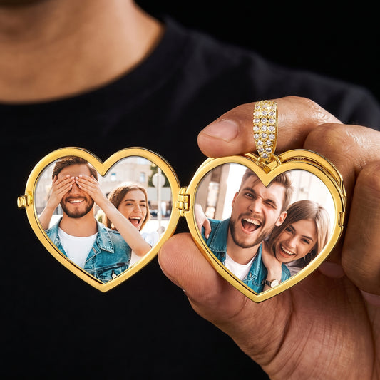 Solid Custom Heart Locket Photo Pendant - Different Drips