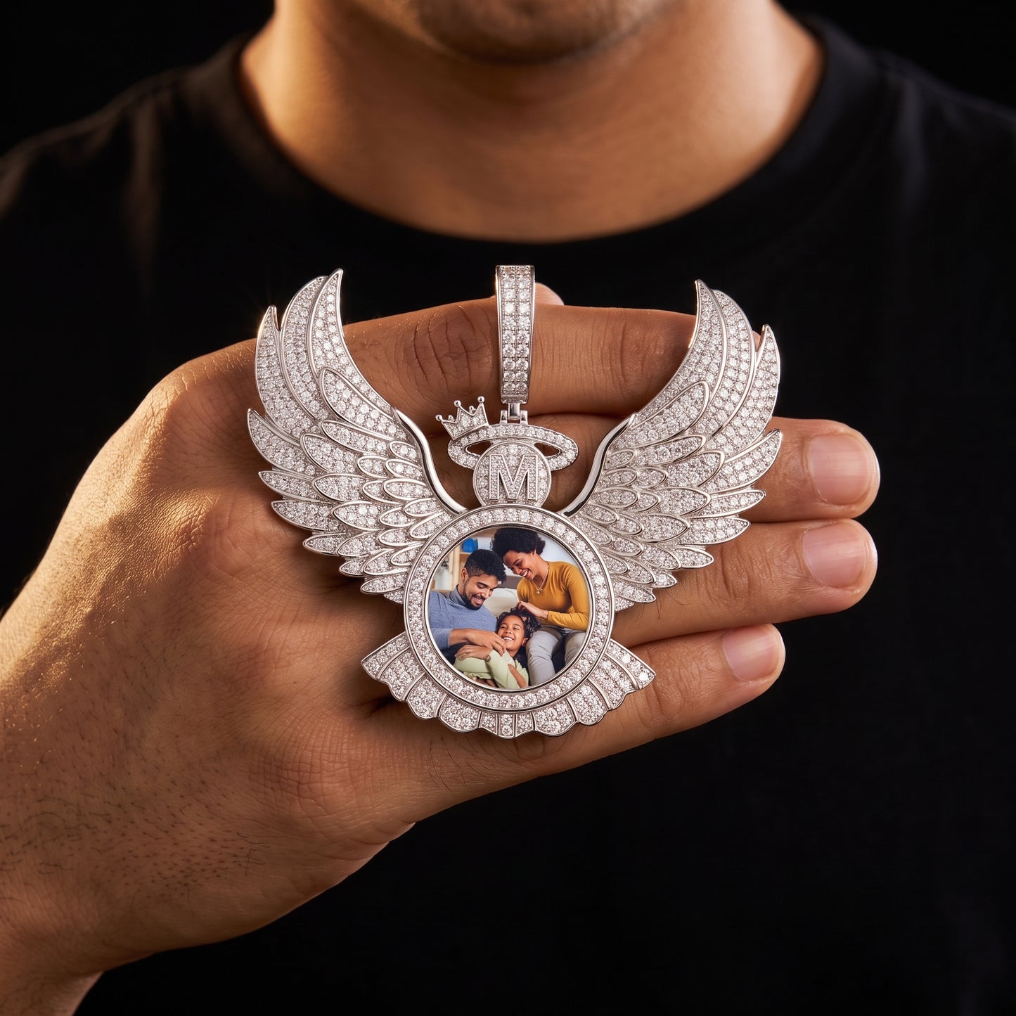 S925 Moissanite Diamond Angel Wings Custom Photo Pendant - Different Drips