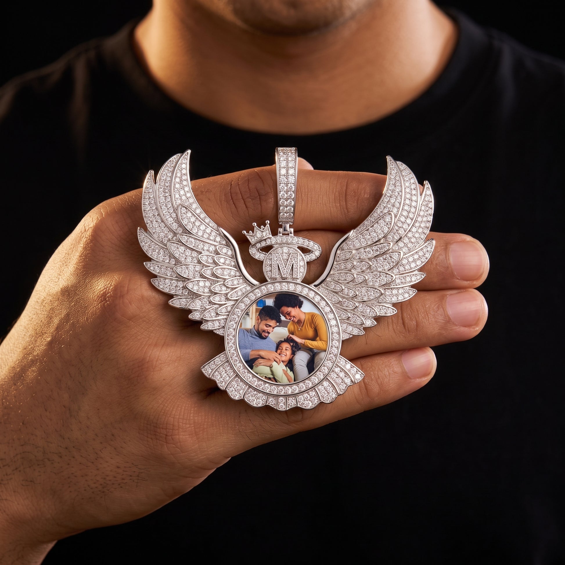 S925 Moissanite Diamond Angel Wings Custom Photo Pendant - Different Drips