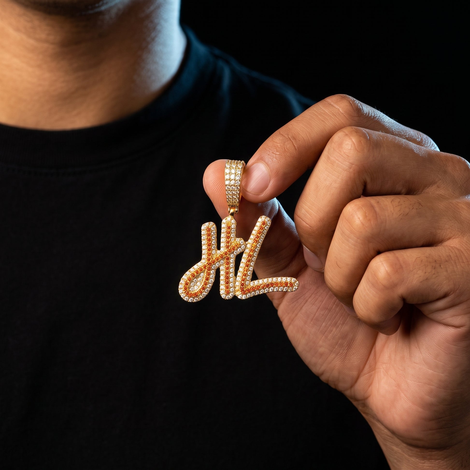 Red Diamond Cursive Custom Letter Pendant - Different Drips