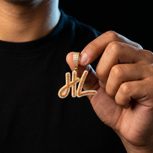Red Diamond Cursive Custom Letter Pendant - Different Drips