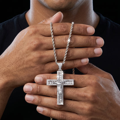 Iced Baguette Jesus Crucifix Cross Pendant