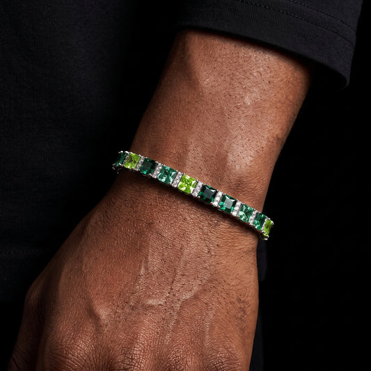 Ombre Green Princess-Cut Moissanite Tennis Bracelet - Different Drips