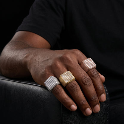 Iced Out Square Signet Ring - Different Drips