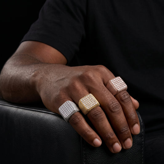 Iced Out Square Signet Ring - Different Drips