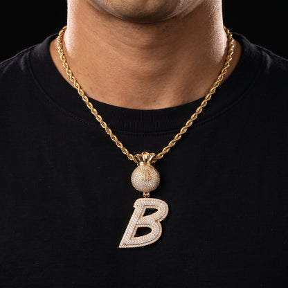Layered Italic Money Bag Bail Single Letter Pendant - Different Drips