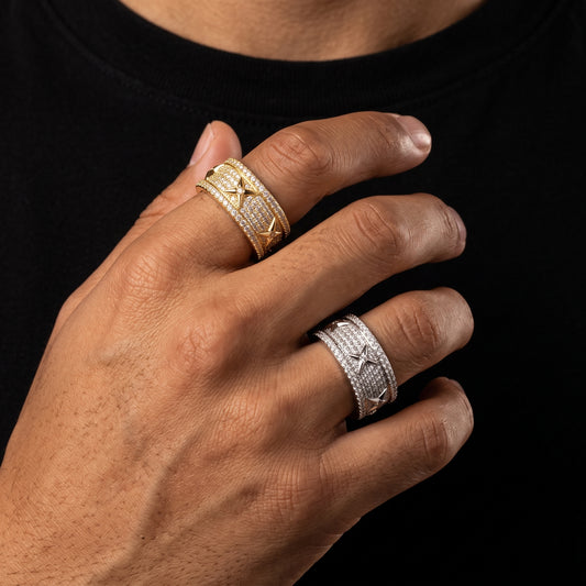 6 Row Iced Out X Ring - Different Drips