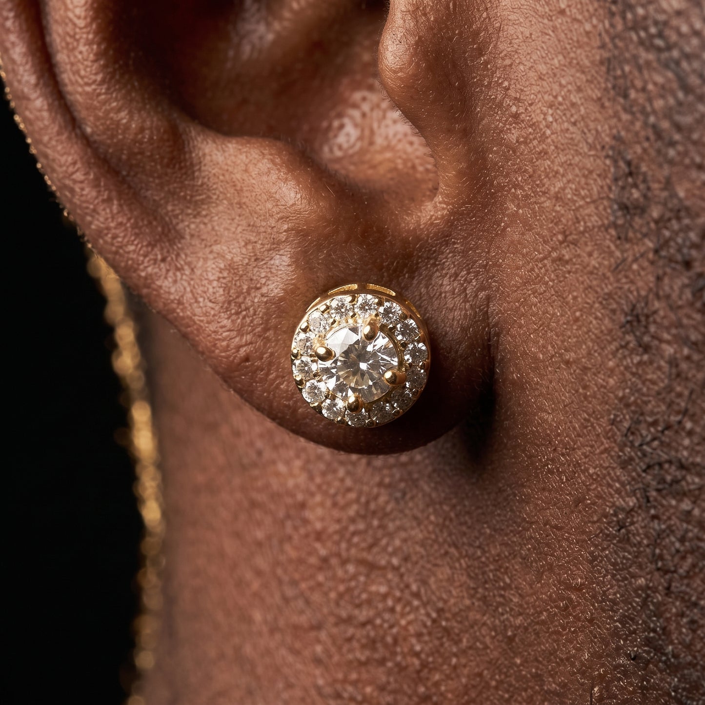 S925 Gold Round Cut Halo Stud Earrings - Different Drips