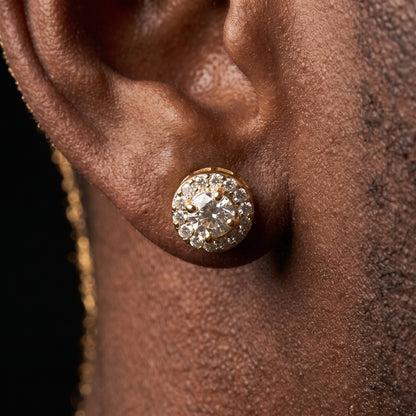 S925 Gold Round Cut Halo Stud Earrings - Different Drips